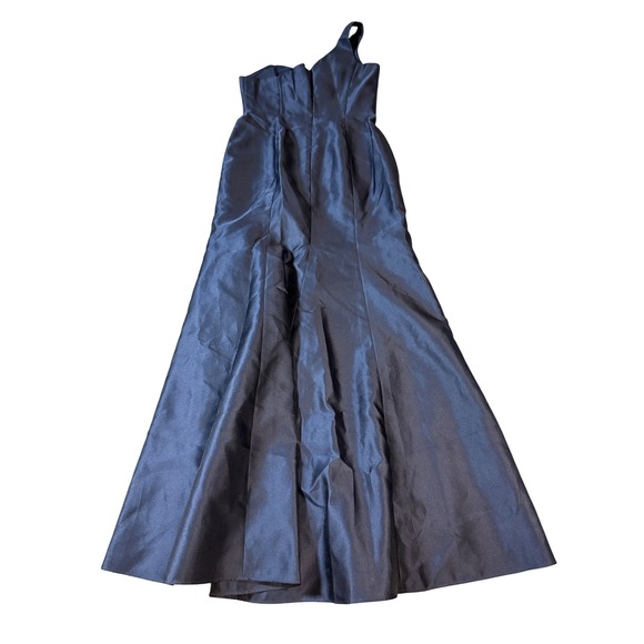 NWOT‎ Alfred Sung SZ 6 Midnight Navy Blue Dress One Shoulder Satin Trumpet Gown - Picture 9 of 9